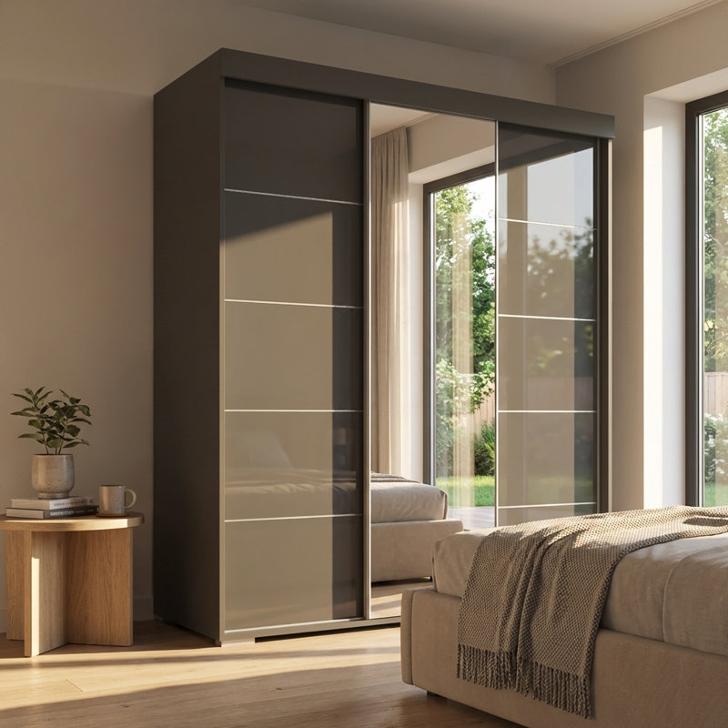 Armoire grise 3D 71 "avec miroir Aria, Gris