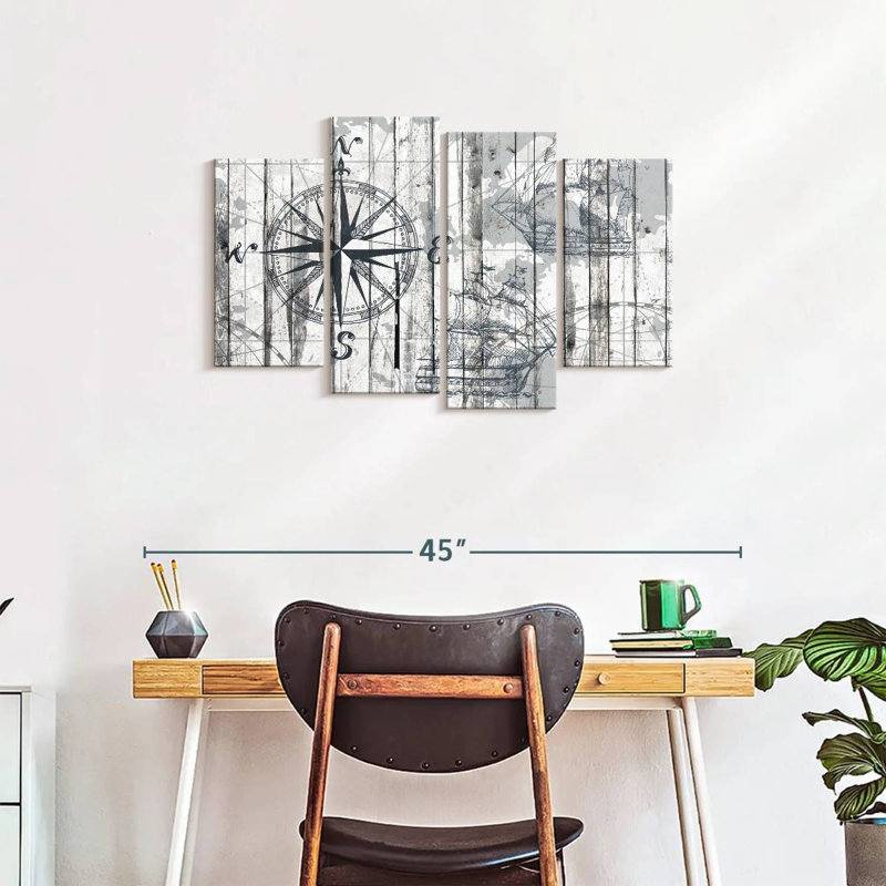 Boussole, reproduction sur toile, H 22 po x l 36 po x P 1 po