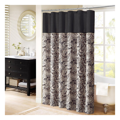 Rideau de douche Jacquard à motifs cachemire, 183 cm x 183 cm, polyester multicolore avec passepoil contrastant et boutonnières