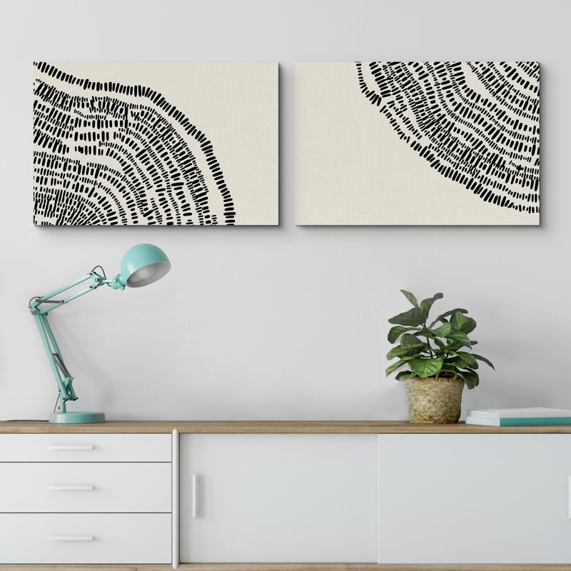 Tree Ring " Duotone Geometric Wood Tree Ring Collage Abstract Shapes Illustrations " 2 - Pieces, Wrapped Canvas
