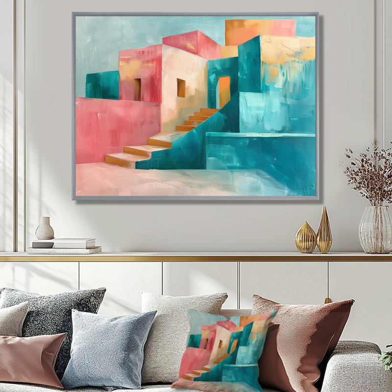 Yohann - City Buildings Wall Art Living Room, Encadrement argenté, 16" H x 32" W