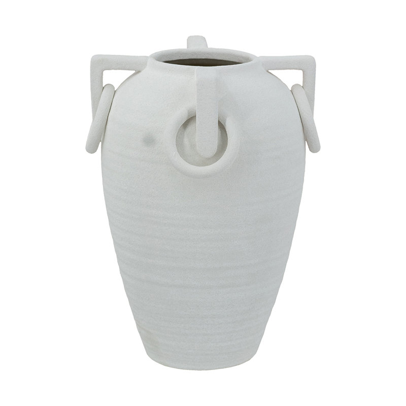 Vase en céramique blanche 7,5 po x 7,5 po x 11,5 po avec poignées décoratives