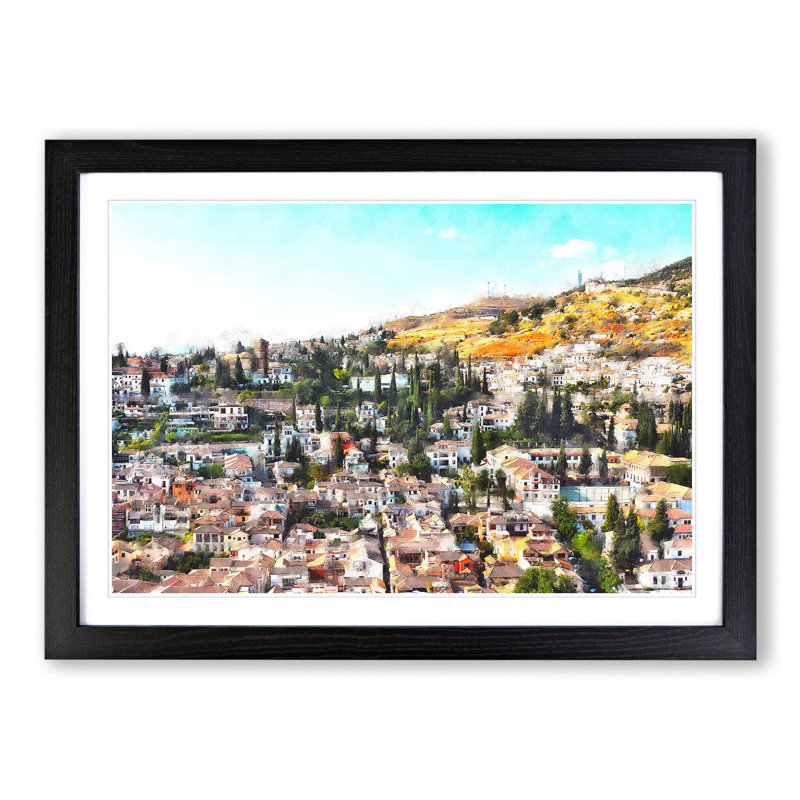 Rooftops in Granada - Picture Frame Painting, Black Framed, 36cm H x 48cm W x 2cm D