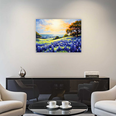 «Blue Bonnet Dance in Meadows», art mural sur toile de qualité supérieure, 24 x 32 po