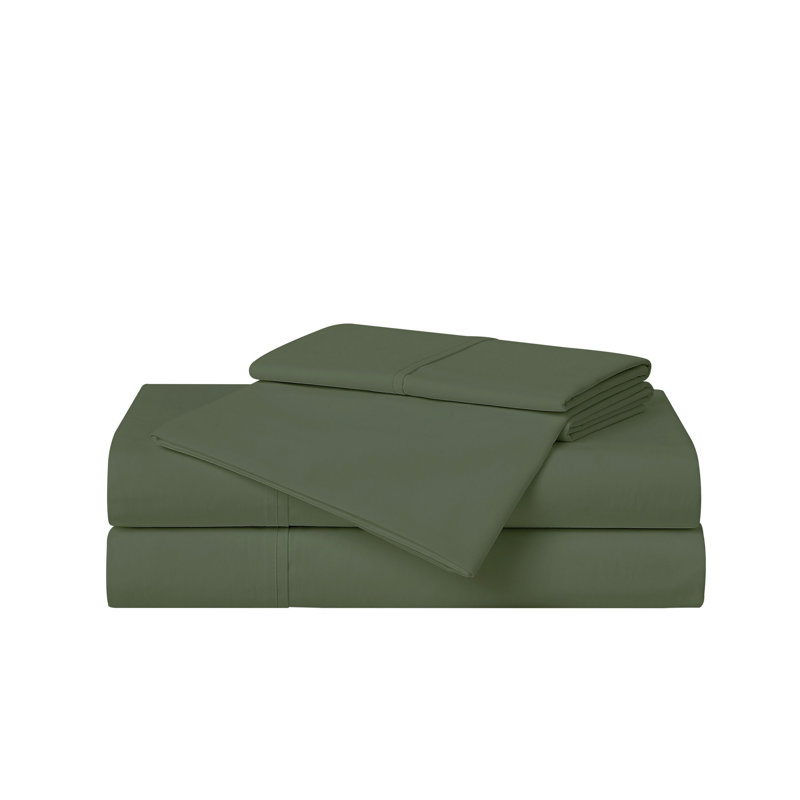 Twin Green Cotton Percale 3-Piece Sheet Set