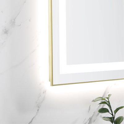 Miroir de salle de bain 60 po x 28 po à DEL avec façade et rétroéclairage, cadre en aluminium, brouillard, 3 modes de couleur, gradation continue, image non faussée, miroir de meuble-lavabo mural, fonction brouillard,