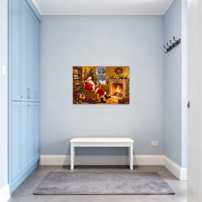 Christmas Santa Claus Relaxing By Fireplace Christmas Scene