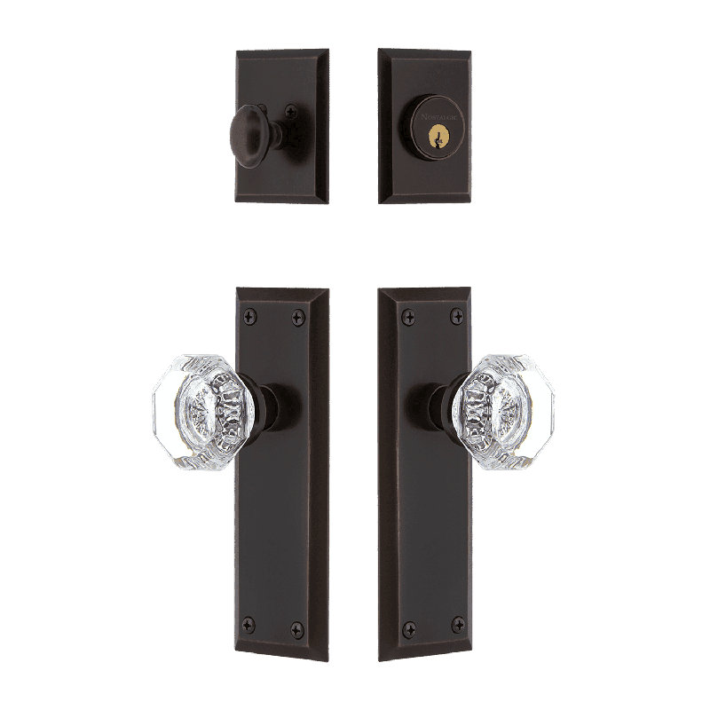 Nostalgic Warehouse New York Entry Set with Waldorf Crystal Knob, Timeless Bronze, 2.375