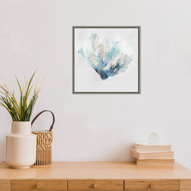 «Blue Coral Reef I» par Ken Roko, reproduction d'art sur cadre flottant