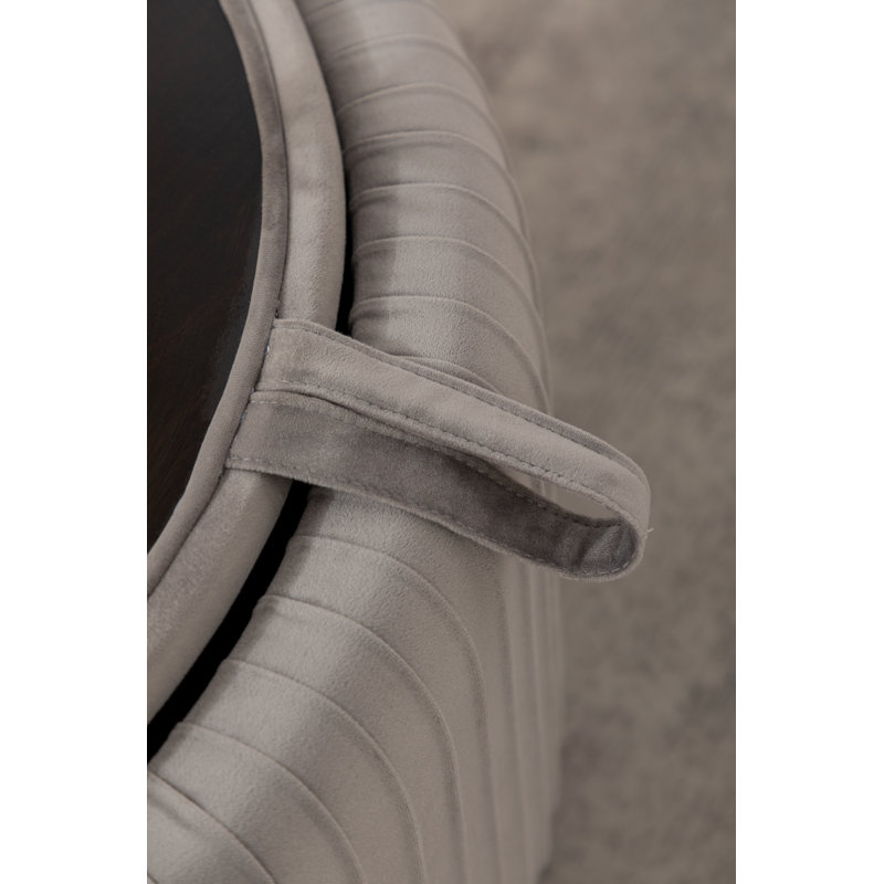 Savinien Upholstered Round Storage Ottoman, Gray Velvet