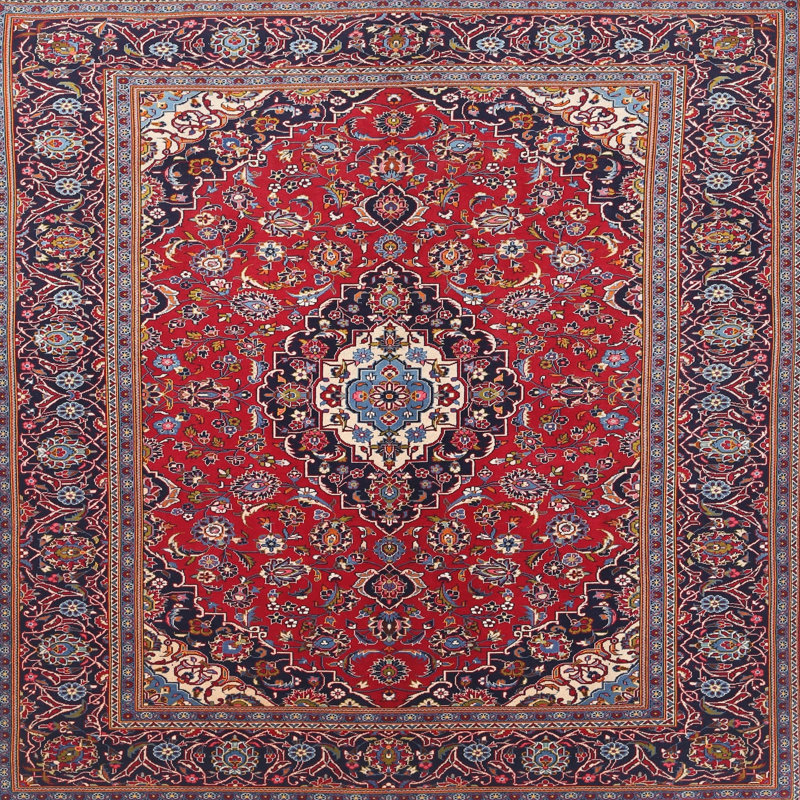 Tapis décoratif rouge à motif oriental mikaeel, Carré 3 pi