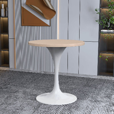 Heatherton Round Dining Table with MDF Top and White Stainless Steel Pedestal Base Kitchen Table Seats 2-4 Person