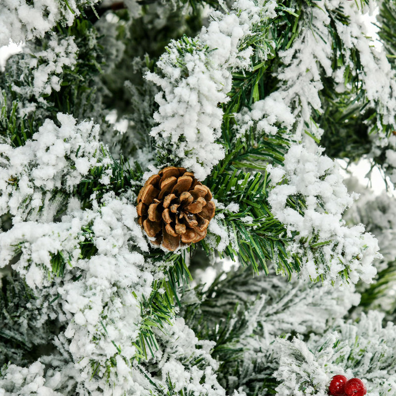 Arbre de Noël artificiel enneigé avec 600 branches de pin, pommes de pin et baies rouges, 8.10'