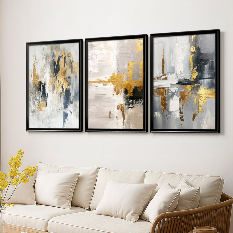 ABSTRACT Series CDXC - Toile tendue avec châssis sur mesure - 3 pièces, H 19 po x l 27 po