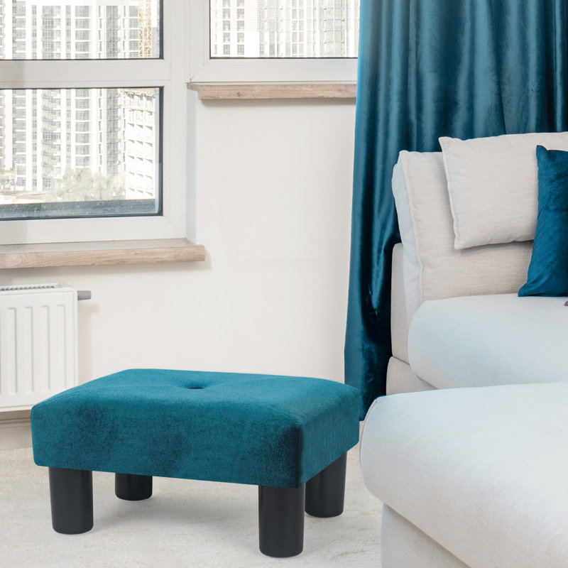 Repose-pieds carré en velours de 10,6 po Cebrail, Velours bleu