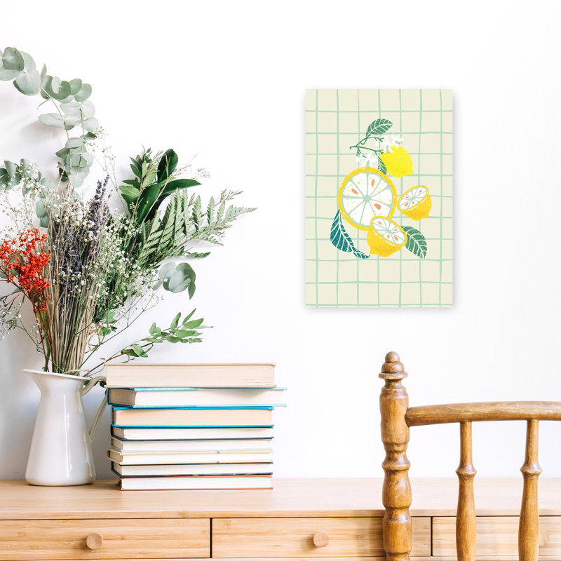 Zesty Summer Lemons, art contemporain abstrait, fruits et nature, H 18 po x l 12 po