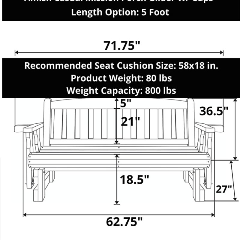 Heavy Duty Dark Walnut Pine Garden Glider Bench, 5ft