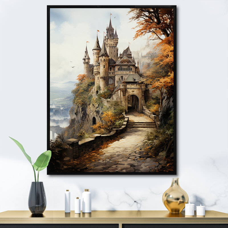 Flurée Châteaux médiévaux Splendor Rich - reproduction sur toile, Cadre flottant noir, H 20 po x l 12 po x P 1 po