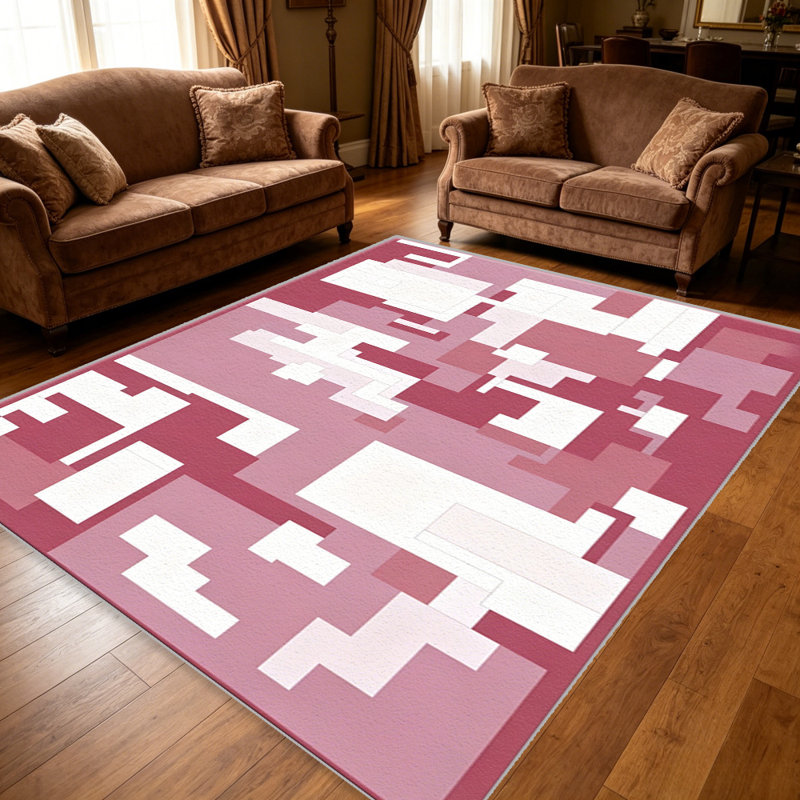Pink Abstract Blocks area rugs for Living Room, Soft and Comfortable, Suitable for all seasons, easy to maintain, machine washable Indoor floor mat, Under Table Farmhouse suitable for Bedroom, Dining Room, Study, Patio, Balcony, Home Decor