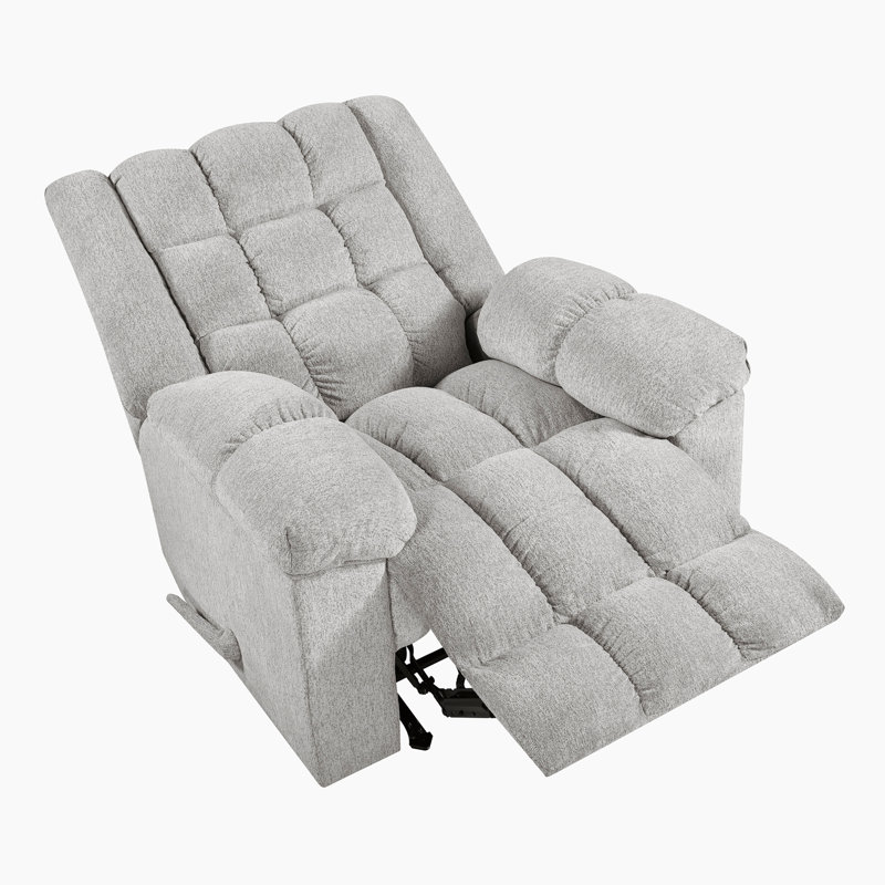  Gabriel 41" Traditional Chenille Fabric Rocker Reclining Chair with Gentle Rocking Motion & Pull-Handle Recline, Light Gray