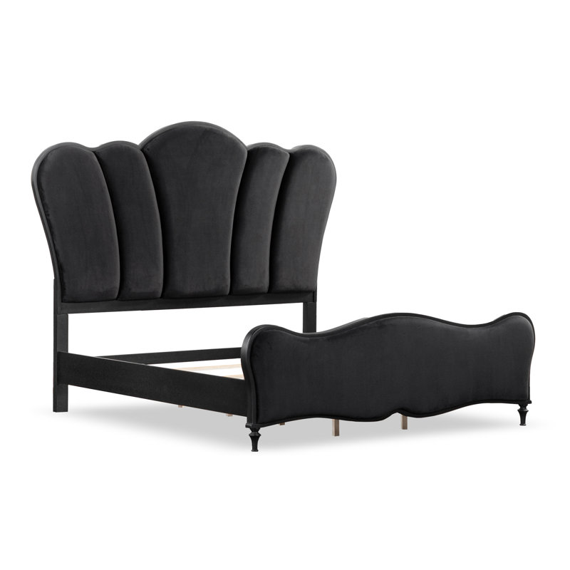 Seabliss Upholstered Scalloped Bed, Queen, Black