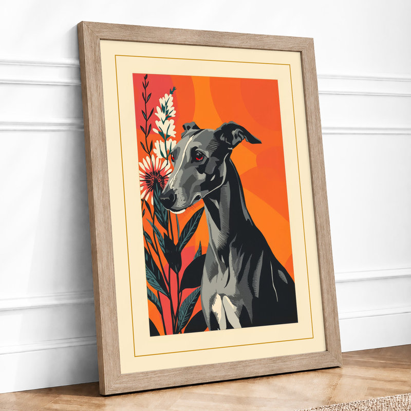 Dog In Bloom Art Deco - Print, A1 - 84.1 x 59.4 cm, Oak