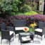 Mobilier de patio extérieur 4 pièces - beige avec coussins, inclus, fauteuils, table à thé avec verre trempé, coussins, plateau de table en verre, avant-gardiste-1249809510-1249809561