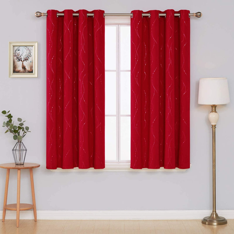 Senath Dotted Line Foil Printed Room Darkening Thermal Curtains, Dark Red, 117cm W x 183cm D