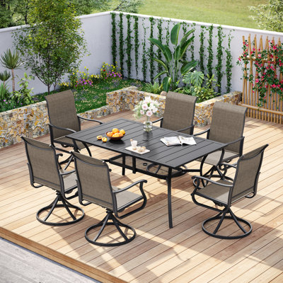 6-Person Patio Dining Set with Rectangular Dining Table and 6 PVC-coated polyester Swivel Chairs