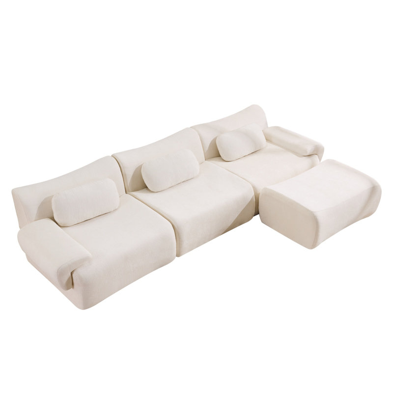 Ensemble de canapé modulaire en chenille 3 + 1 places, Blanc