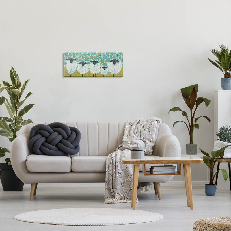 «Sheep Family Blue Daisy» par Michele Norman - peinture sur toile tendue, H 10 po x l 24 po x P 1,5 po