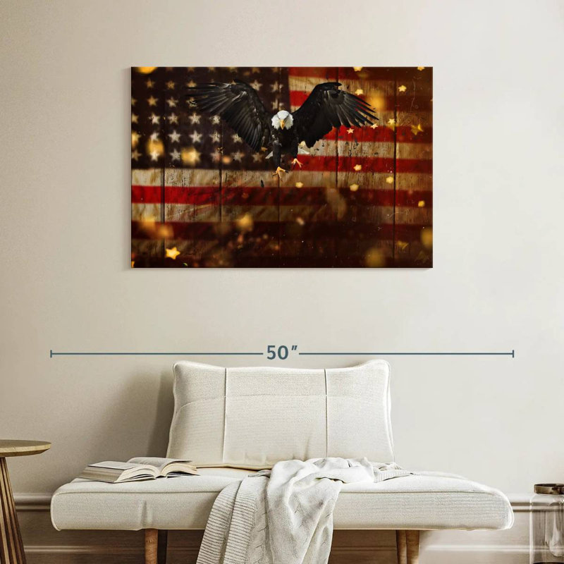 Brampt US Flag With Flying Bald Eagle, 26" H x 39" W