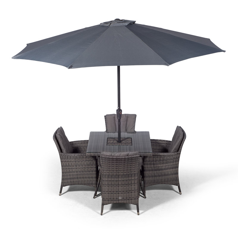 Karcher 4 - Person Patio Dining Set Umbrella Hole Included Square Table with Cushions Included, Grey