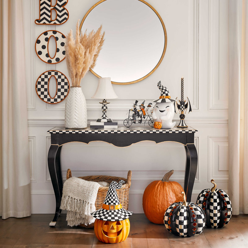 Check Candlestick Lamp, Black/White/Gold
