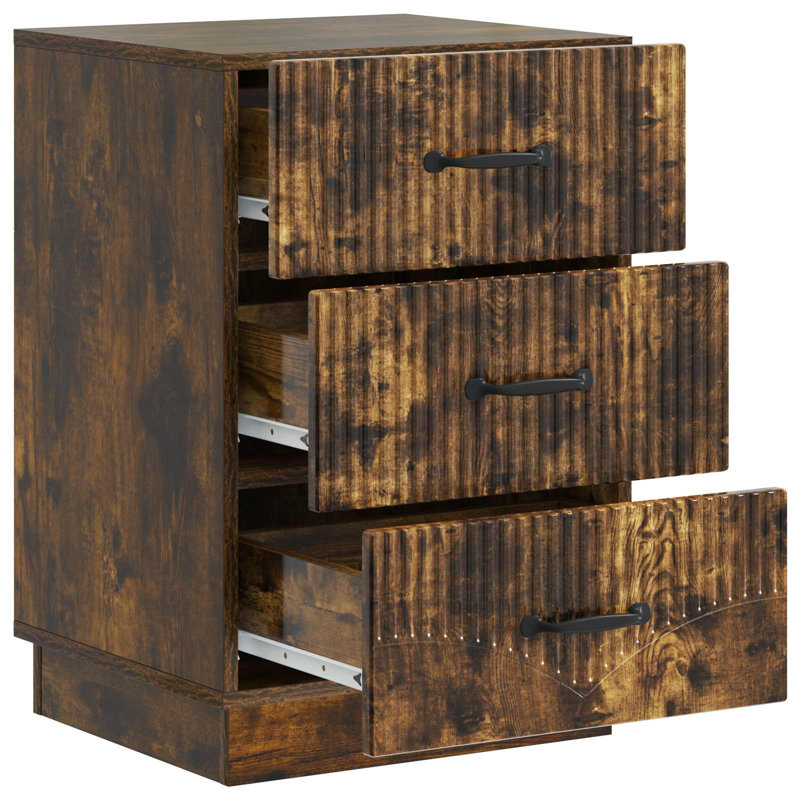 43cm W Manufactured Wood Bedside Table, Smoked Oak