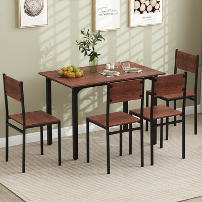 5 Pcs Dining Table Set Industrial Style Kitchen Table & Chairs For 4 Dark Brown by 17 Stories