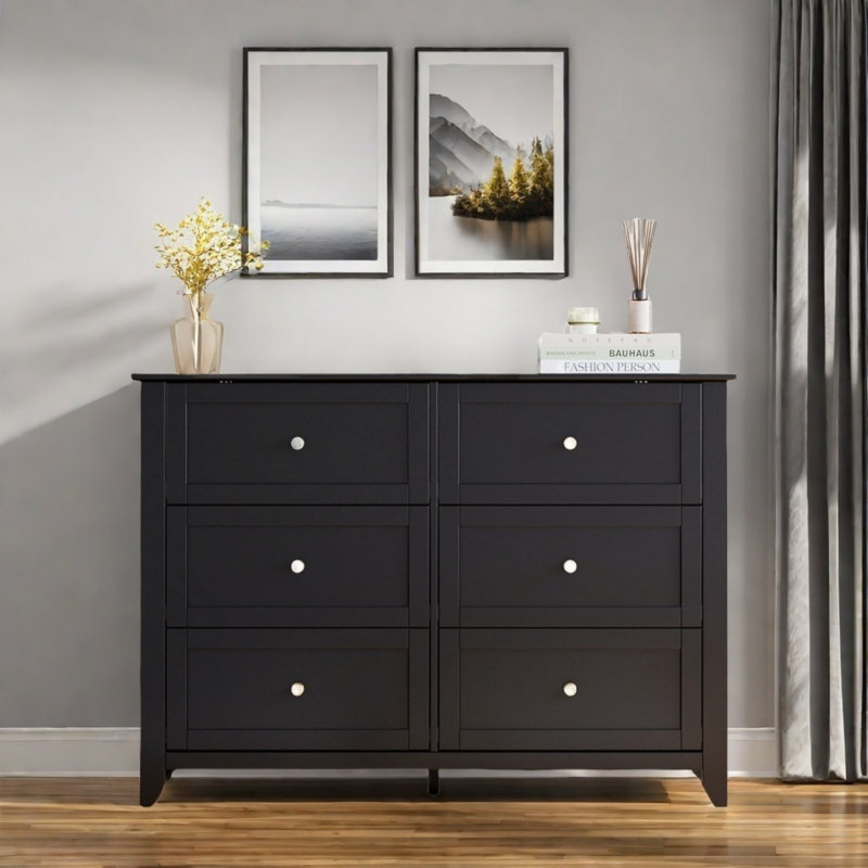 Commode 6 tiroirs, Noir, noir, noir, noir