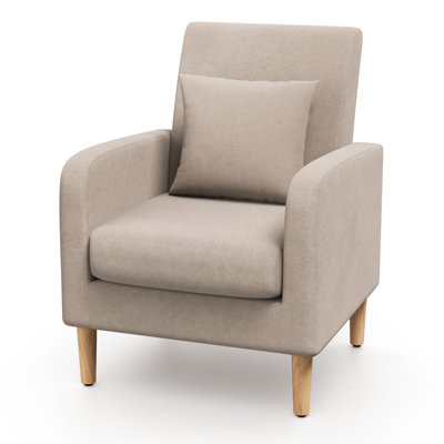 26" Cotton-Linen Sofa Chair Removable Lumbar Pillow Solid Rubberwood Frame 300Lb Capacity Non-Slip Leg Pads​​