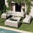 Ensemble de conversation pour canapé modulaire d'extérieur en rotin 12 pièces avec conversation et coussins épais pour la pelouse et le jardin