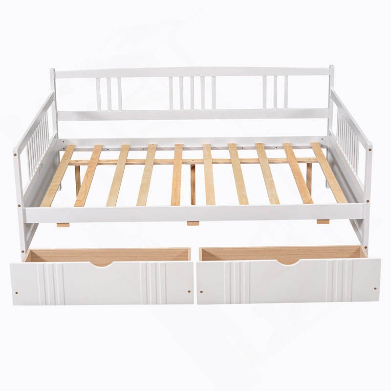 Daybed Wood Bed with Two Drawers, White