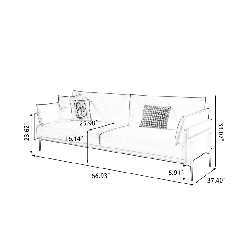 Canapé moderne en cuir véritable LightGray, Gris clair, H 33,07 po x l 66,93 po x P 37,4 po