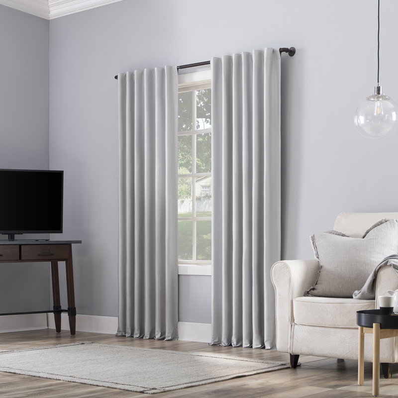 Faux Dupioni Silk Thermal Extreme 100% Blackout Back Tab Curtain Panel, Pearl, 50" W x 84" L