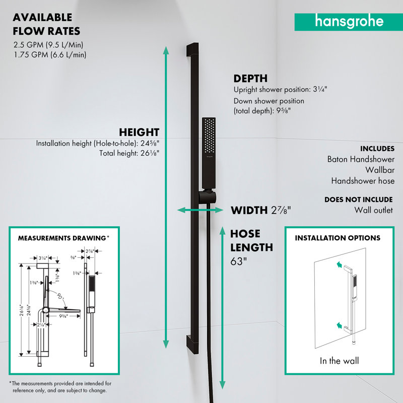 hansgrohe Pulsify E Wallbar Set 100 3-Jet 24", 1.75 GPM, 1.75 GPM, Matte Black