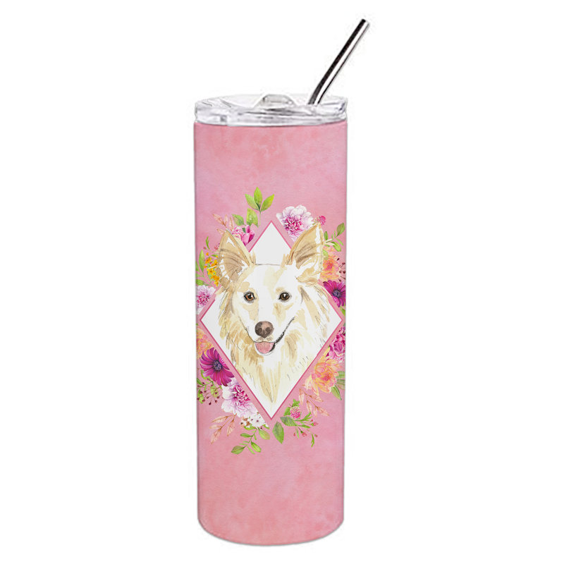 E23BF9F8391D466E9CA4F8DFEBD9A7DB de verre 20 oz à double paroi en acier inoxydable chiot, Collie blanc, Rose