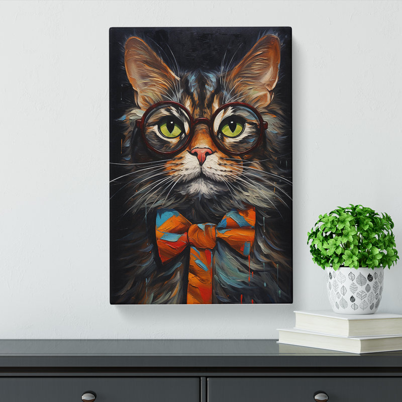 Cat With Glasses No.4 - Print on Canvas, 76cm H x 50cm W x 3cm D