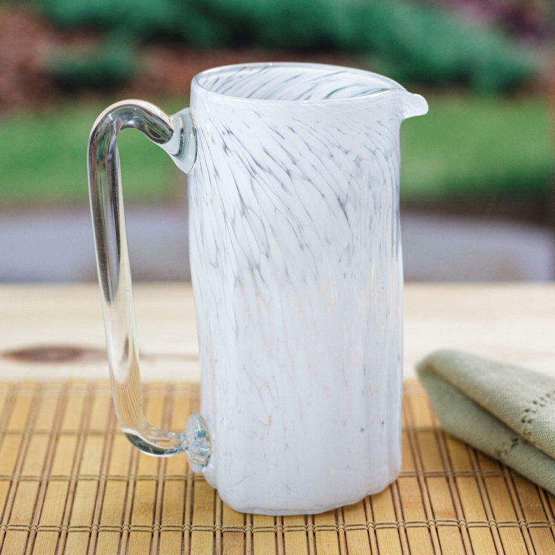 Novica Handmade Garden Relaxation In White Blown Recycled Glass Pitcher