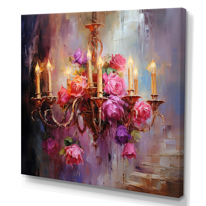 Rose floral splendide lustre rococo - lustre, art mural, Toile tendue, H 30 po x l 30 po x P 1,5 po