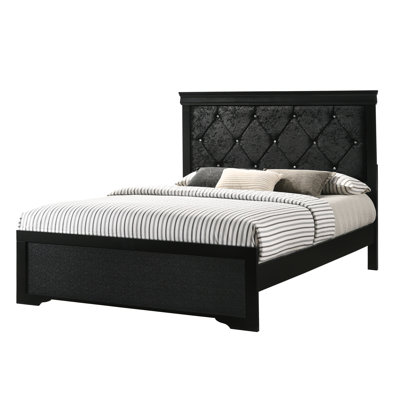 Black Finish King Size Bed With Headboard And Spectacular Button Tufting, Strong Frame Panel Splendid Framework Construction Element Component
