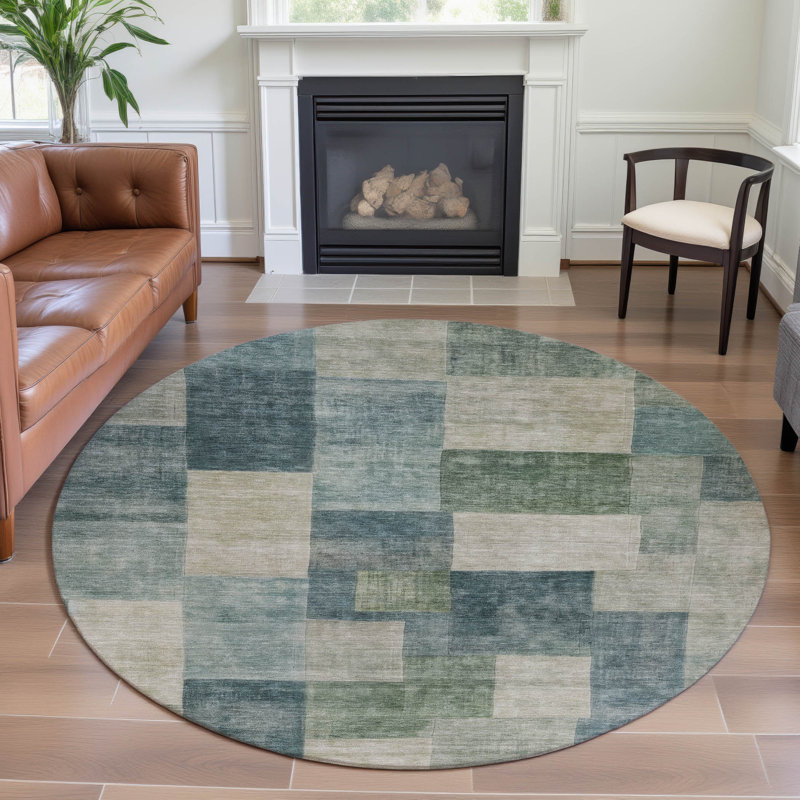 Premium Machine Washable Alijah AMF1261 Geometric Rug, Round 8'