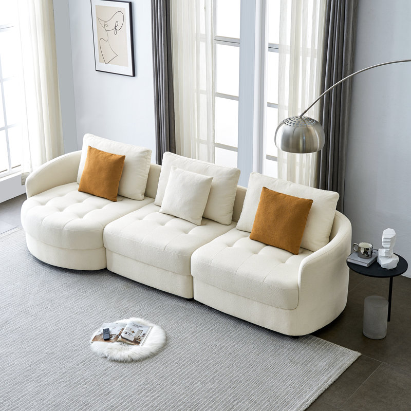 Canapé modulaire 3 pièces Edrikas, Mélange de polyester beige, Accoudoir à gauche (vu de face)